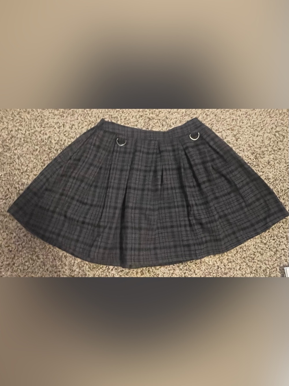 Hot Topic Dark Plaid Circle Skater Skirt with Metal Ring Accents